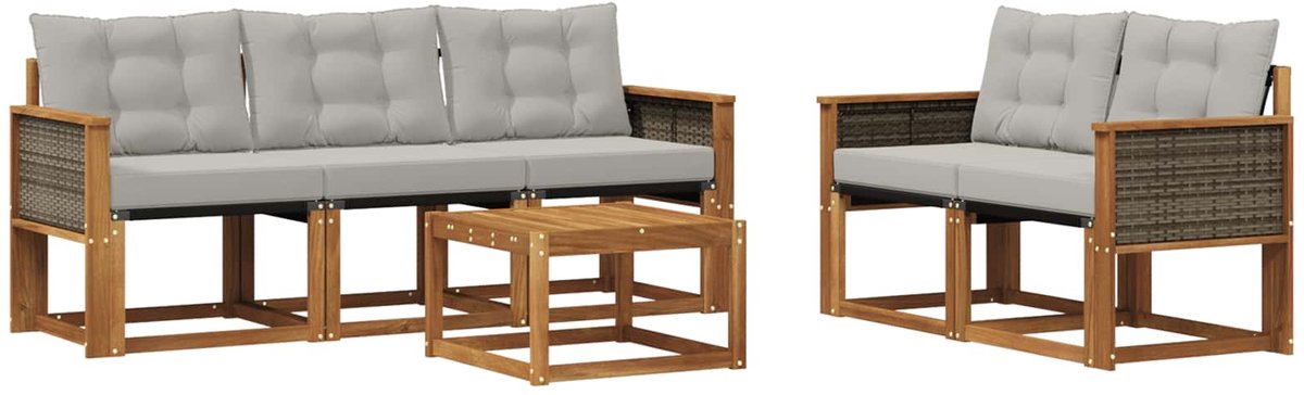 vidaXL Buiten - bank - set - 6 - st - 5-zits - Naturel - en - lichtgrijs Naturel en lichtgrijs