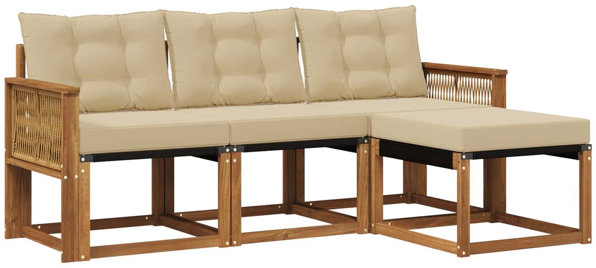 vidaXL Buiten - bank - set - 4 - st - 4-zits - Natuurlijk - en - Beige Natuurlijk en Beige