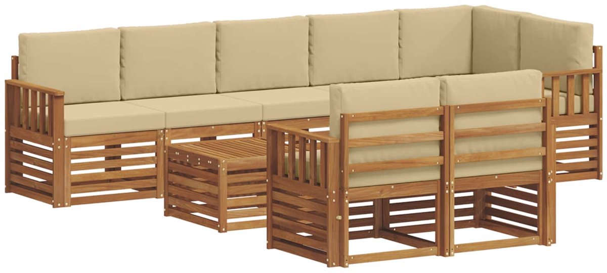 vidaXL Buiten - bank - set - 9 - st - 8-zits - Natuurlijk - en - Beige Natuurlijk en Beige