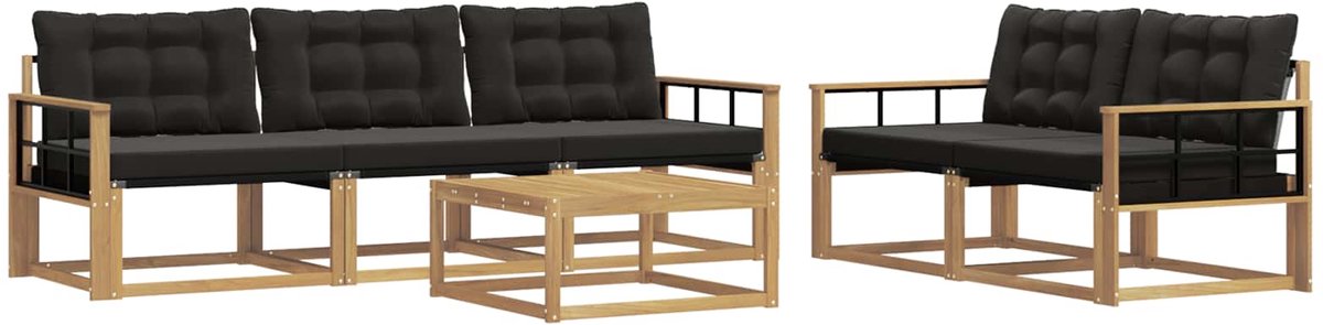 vidaXL Buiten - bank - set - 6 - st - Wit - en - zwart Wit en zwart