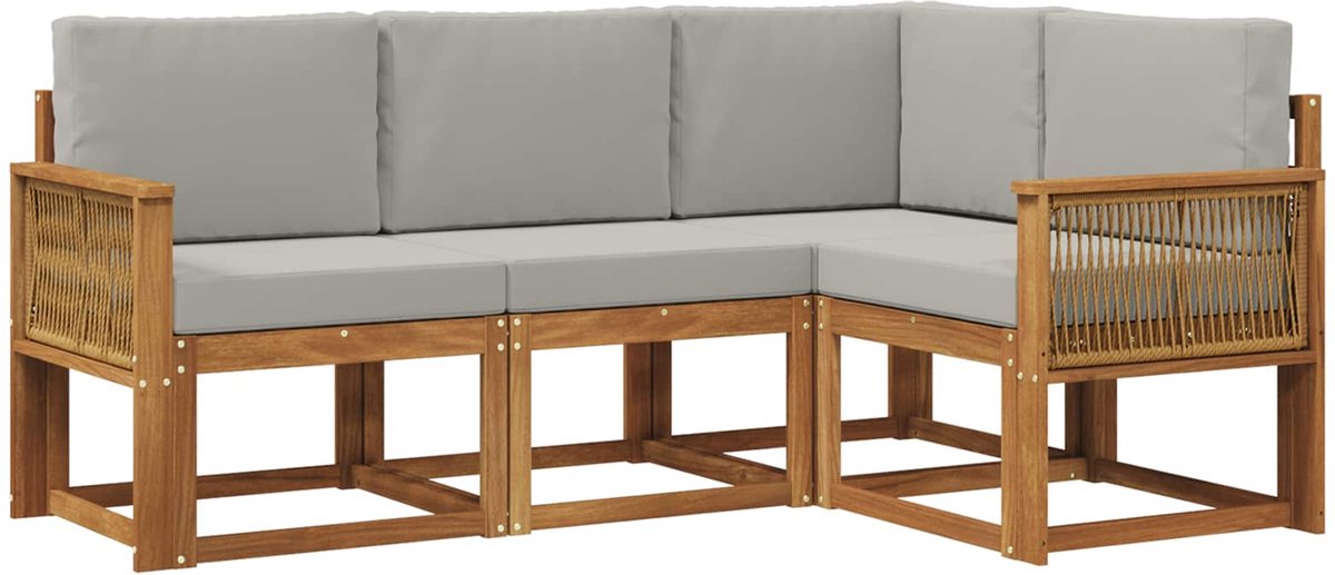 vidaXL Buiten - bank - set - 4 - st - 4-zits - Naturel - en - lichtgrijs Naturel en lichtgrijs