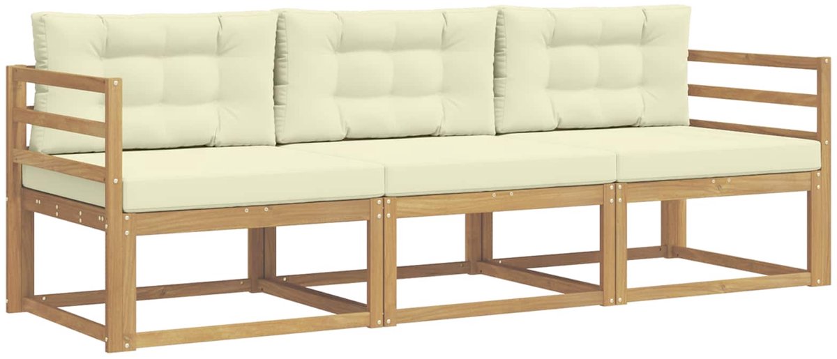 vidaXL Buiten - bank - set - 3 - st - Wit - en - crèmekleurig - Polyester Wit en crèmekleurig
