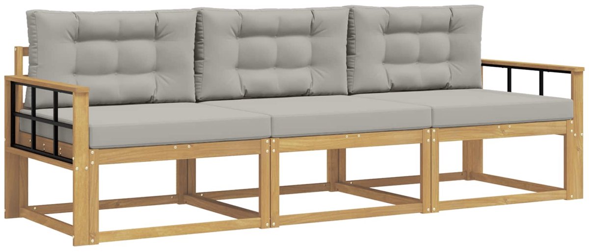 vidaXL Buiten - bank - set - 3 - st - Wit - en - Lichtgrijs - Polyester Wit en lichtgrijs