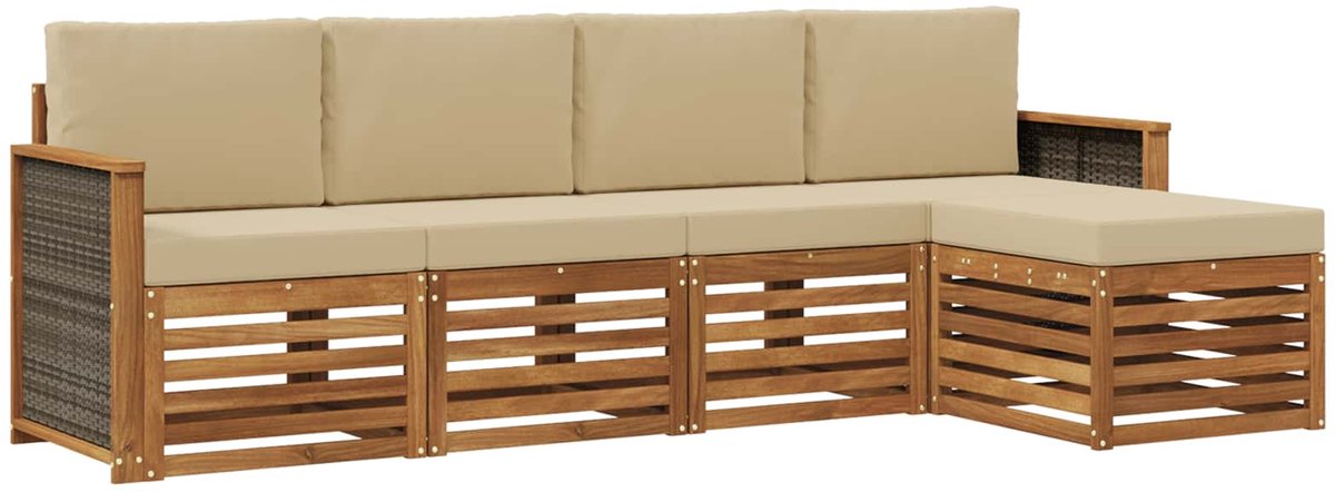 vidaXL Buiten - bank - set - 5 - st - Natuurlijk - en - Beige Natuurlijk en Beige