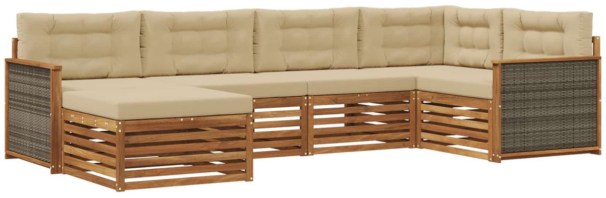 vidaXL Buiten - bank - set - 6 - st - 6-zits - Natuurlijk - en - Beige Natuurlijk en Beige