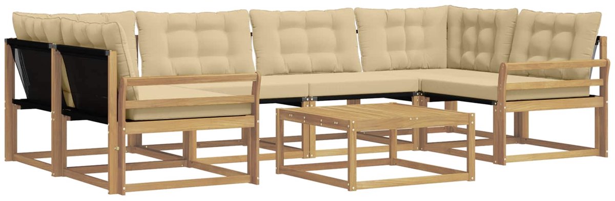 vidaXL Buiten - bank - set - 7 - st - 6-zits - Wit - en - Beige Wit en Beige