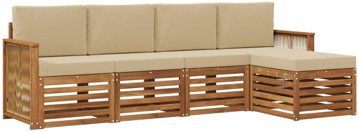 vidaXL Buiten - bank - set - 5 - st - 5-zits - Natuurlijk - en - Beige Natuurlijk en Beige