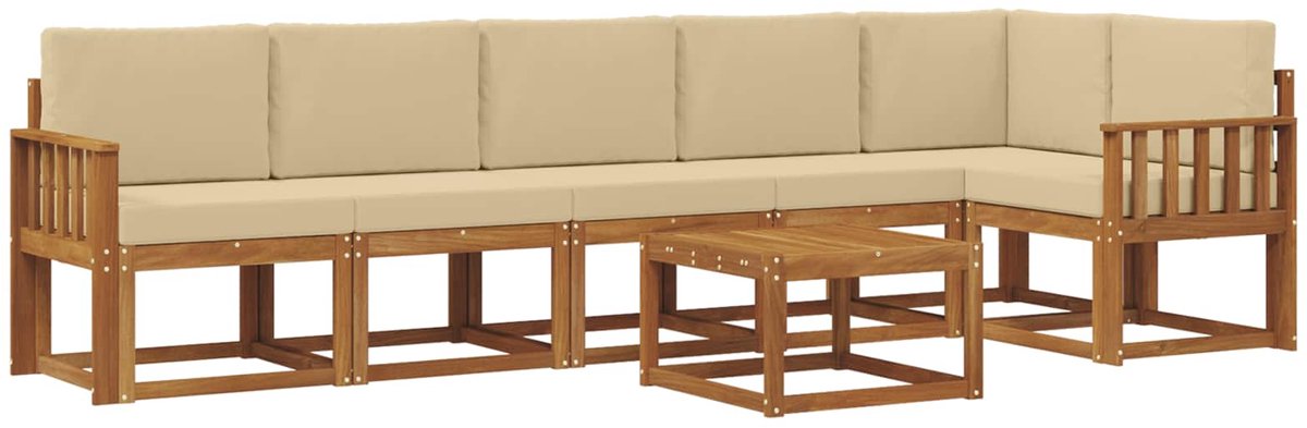 vidaXL Buiten - bank - set - 7 - st - 6-zits - Natuurlijk - en - Beige Natuurlijk en Beige