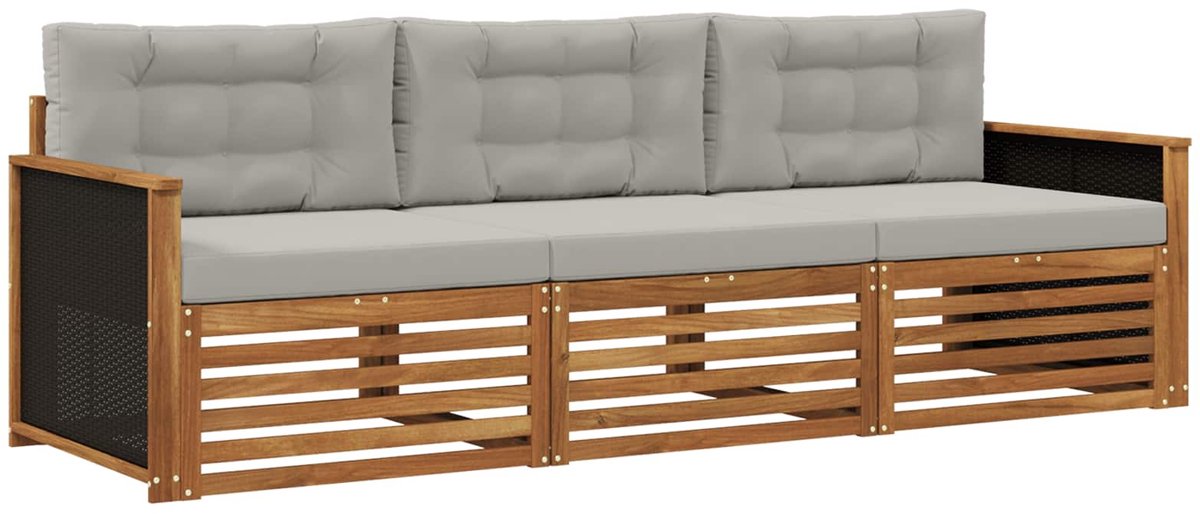 vidaXL Buiten - bank - set - 3 - st - Naturel - en - lichtgrijs - Polyester Naturel en lichtgrijs