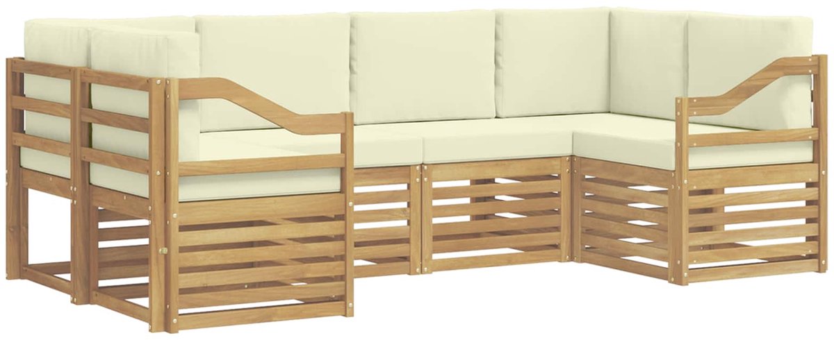 vidaXL Buiten - bank - set - 6 - st - 6-zits - Wit - en - crèmekleurig - Polyester Wit en crèmekleurig