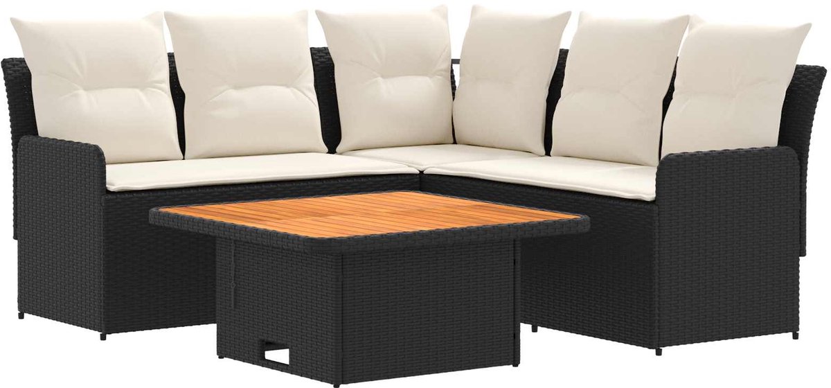 vidaXL Meubelsets - 4 - st - Zwart - en - Crème - 90 - x - 90 - x - 68 - cm - PE - Riet Zwart en Crème