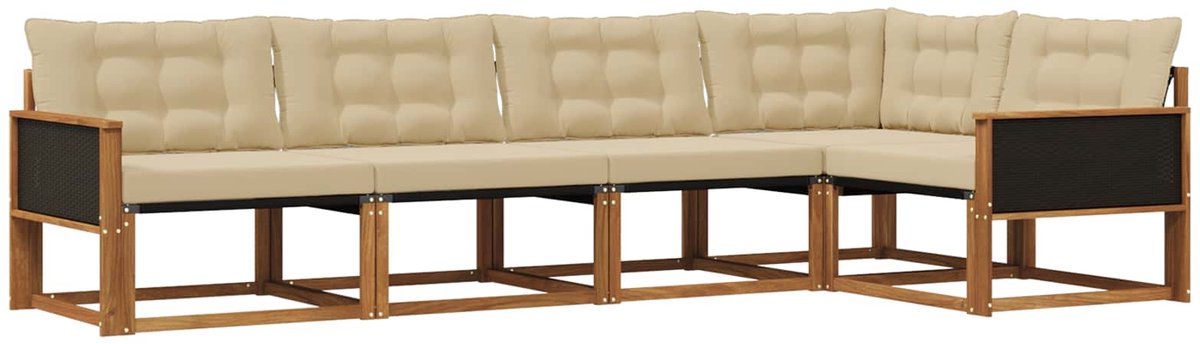 vidaXL Buiten - bank - set - 5 - st - 5-zits - Natuurlijk - en - Beige Natuurlijk en Beige