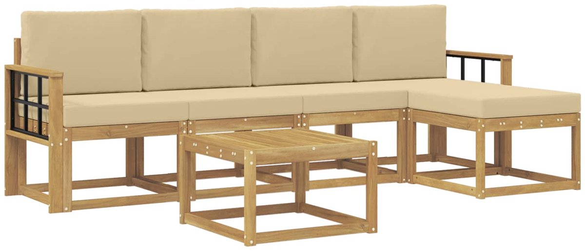 vidaXL Buiten - bank - set - 6 - st - 5-zits - Wit - en - Beige Wit en Beige