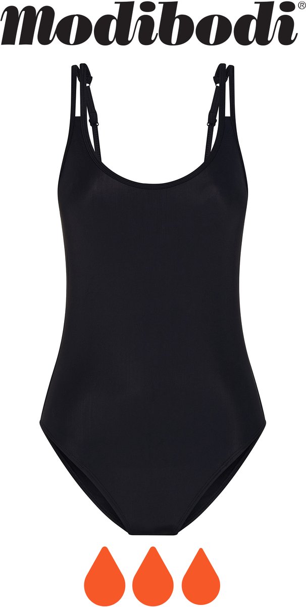 Modibodi Menstruatie Zwemkleding Super Absorberend Dames Badpak Zwart 46