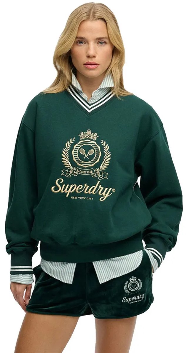 Superdry Country Club Loose V Sweatshirt M Vrouw Groen