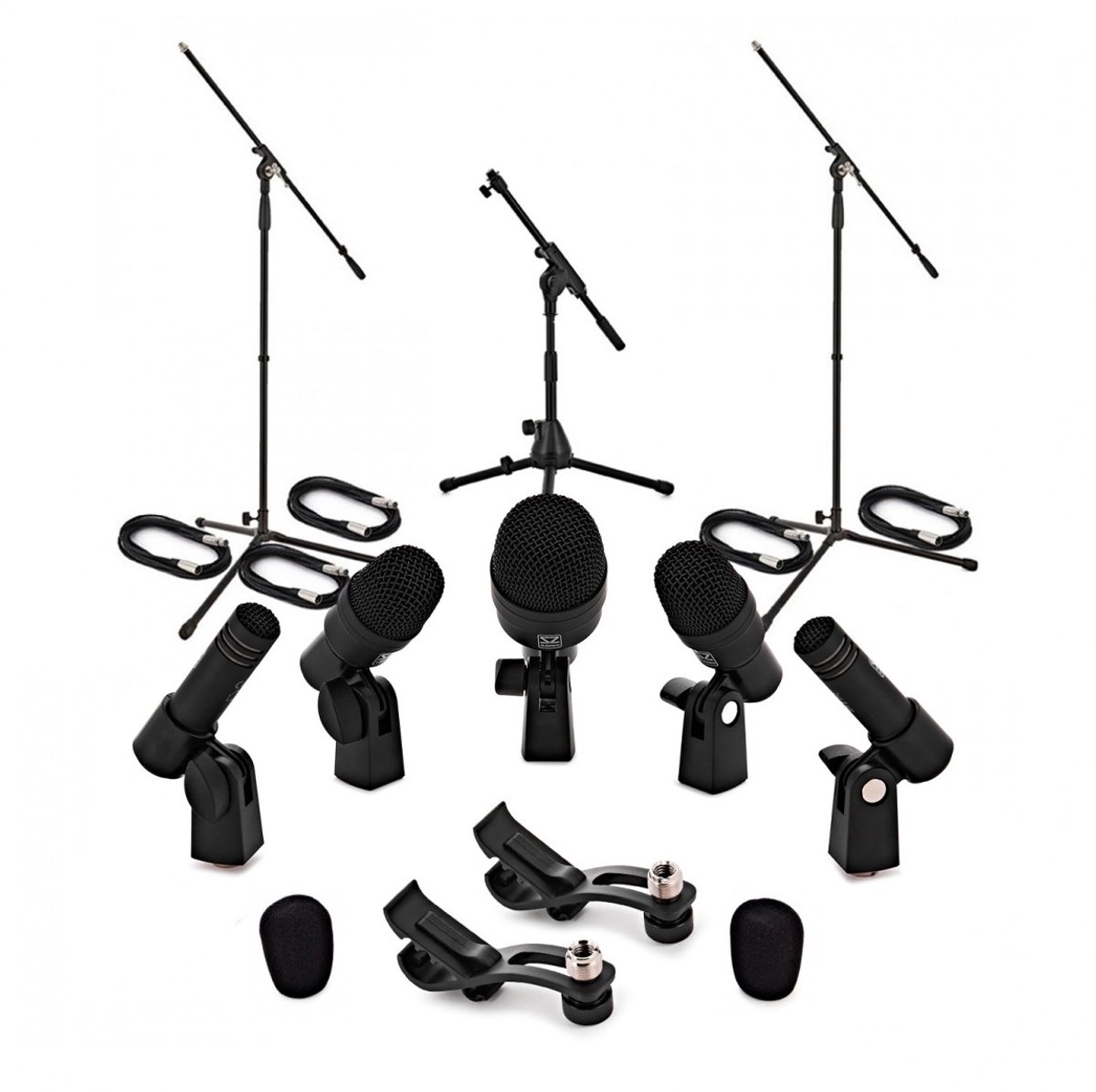 SubZero Compleet 5-delig drummicrofoon pakket met statieven & kabels