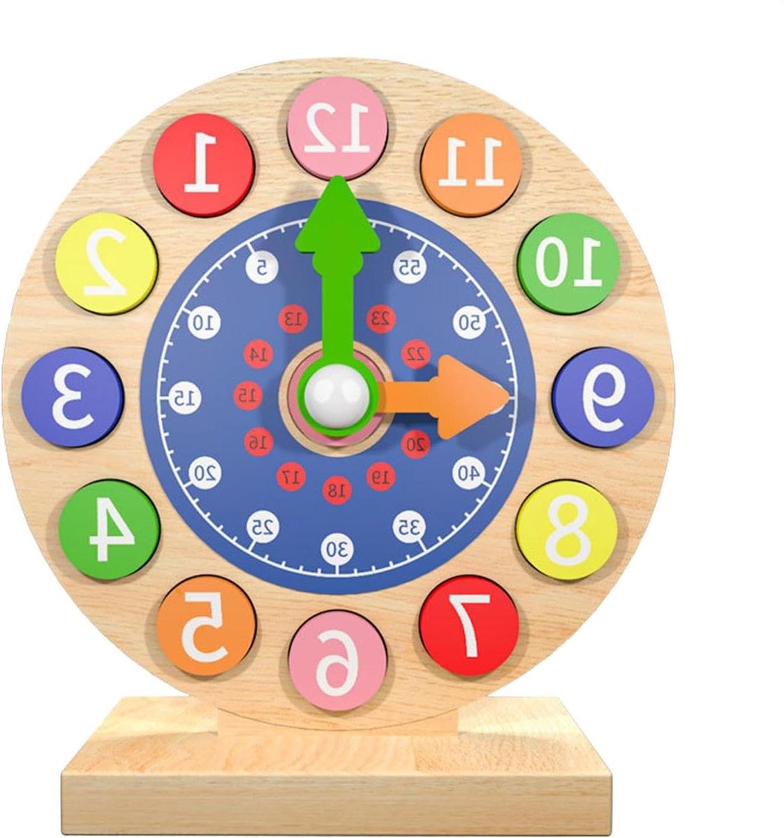 Kinder Leerhorloge - Houten Klok Speelgoed - Tijd Leren - Kleurclassificatie - 17 cm - Multicolor