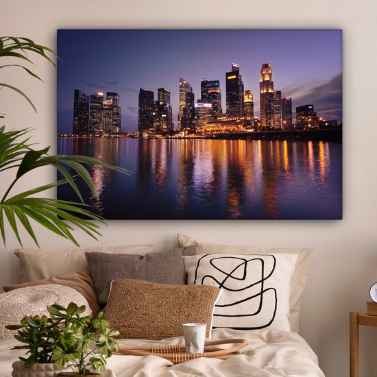 Canvas schilderij 150x100 cm - Wanddecoratie Singapore - Skyline - Water - Muurdecoratie woonkamer - Slaapkamer decoratie - Kamer accessoires - Schilderijen op canvas