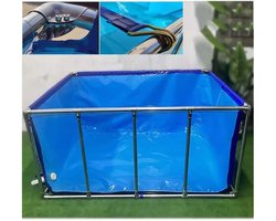 Grote Visvijver - Aquarium Zwembad - Koi Kweken - Metalen Beugel - 120 x 80 x 71 cm - Blauw Helder