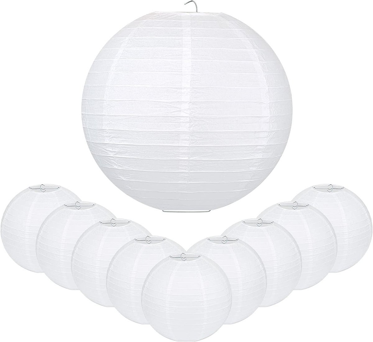 20 Stuks Witte Papieren Lantaarns van 25 cm - Rond Lampion voor Bruiloften