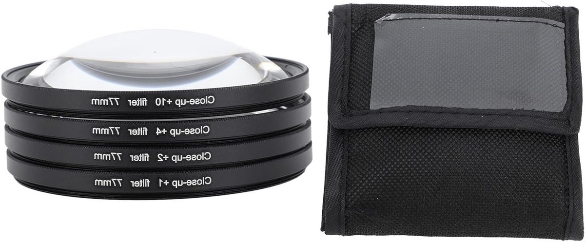 Macro Filter Set voor Gedetailleerde Opnames van Insecten, Munten en Bloemen - 4-in-1 Close-up Filters met Opbergtas (77mm)