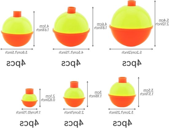 Dobbers drijvers, drukknop ronde boei, klikbare ronde drijvers, oranje/geel verschillende maten voor visgerei accessoires — afbeelding 5