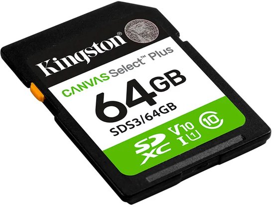 Kingston Technology 64GB SDXC Canvas Select Plus Gen3 100MB/s C10 UHS-I U1 V10 van Kingston — afbeelding 2