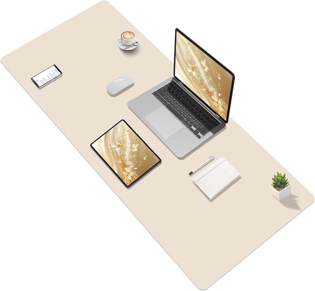 Stijlvol beige bureauonderlegger van 120 x 60 cm voor een georganiseerde werkplek