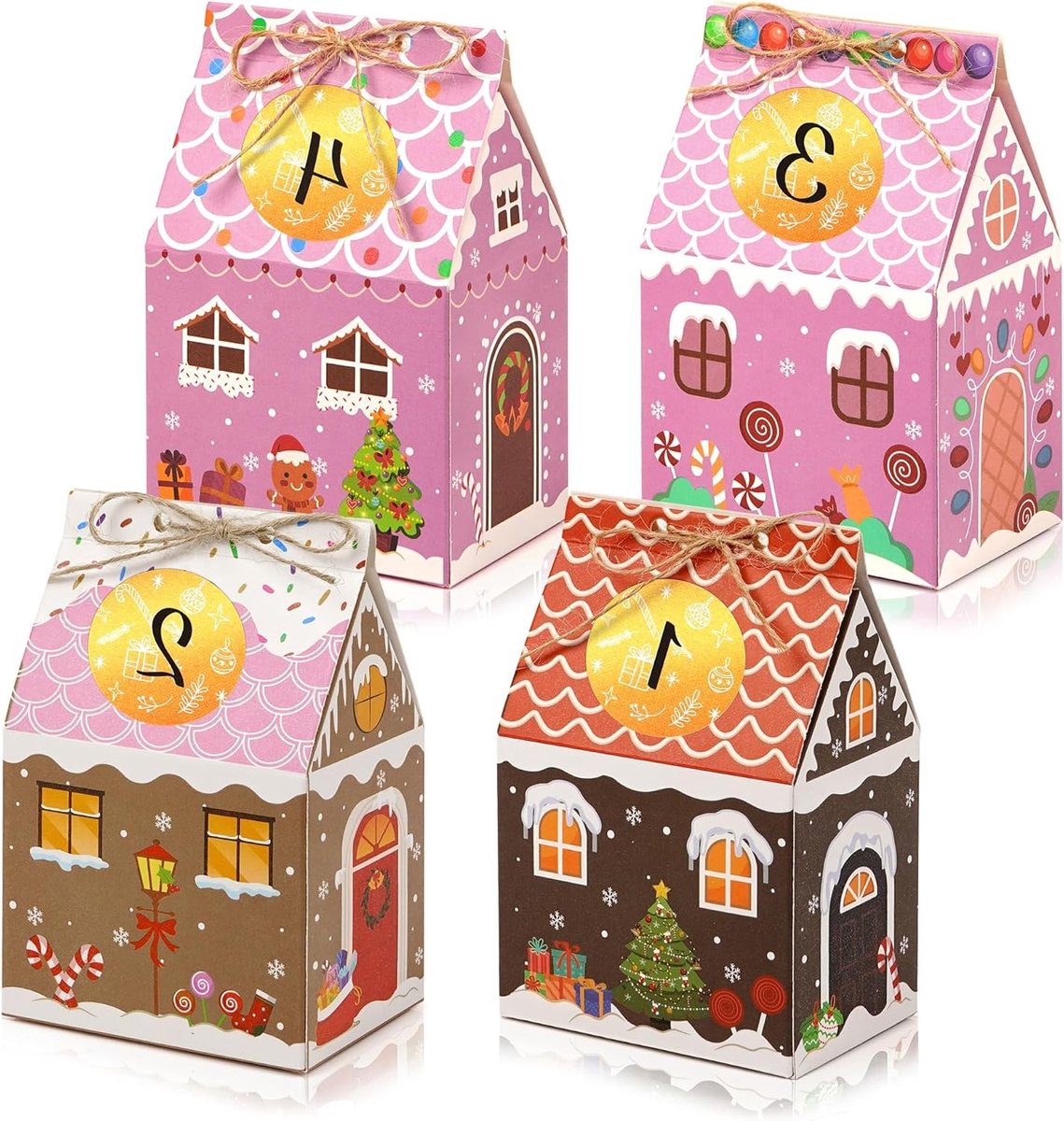 24 Stuks Kerst Peperkoek Huis Snoepdoos Set, Feestelijke Verpakkingen voor Cadeaus, Ideaal voor Feestjes en Gezellige Gezinsmomenten