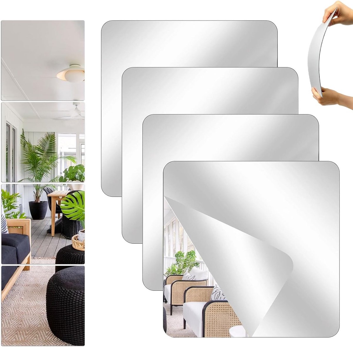 Zelfklevende spiegelfolie 30 x 30 cm - 4 stuks - Decoratieve wanddecoratie voor badkamer, make-up en sportschool met acryl spiegels
