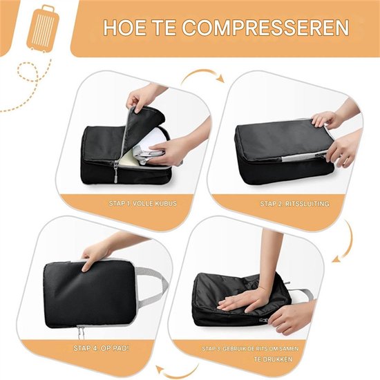 Reis Organizer Set - Koffer Organizers - Ruimte Besparen - Compressie Vacuüm - 4 Delig Set - Zwart Blauw — afbeelding 5