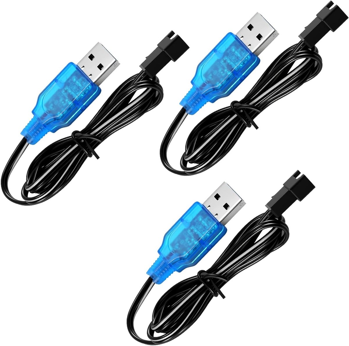 3.7V USB Oplaadkabel met SM-2P Plug voor Lipo Batterijen, Universele RC Oplader voor Drones en Speelgoedauto's (3 Pack)