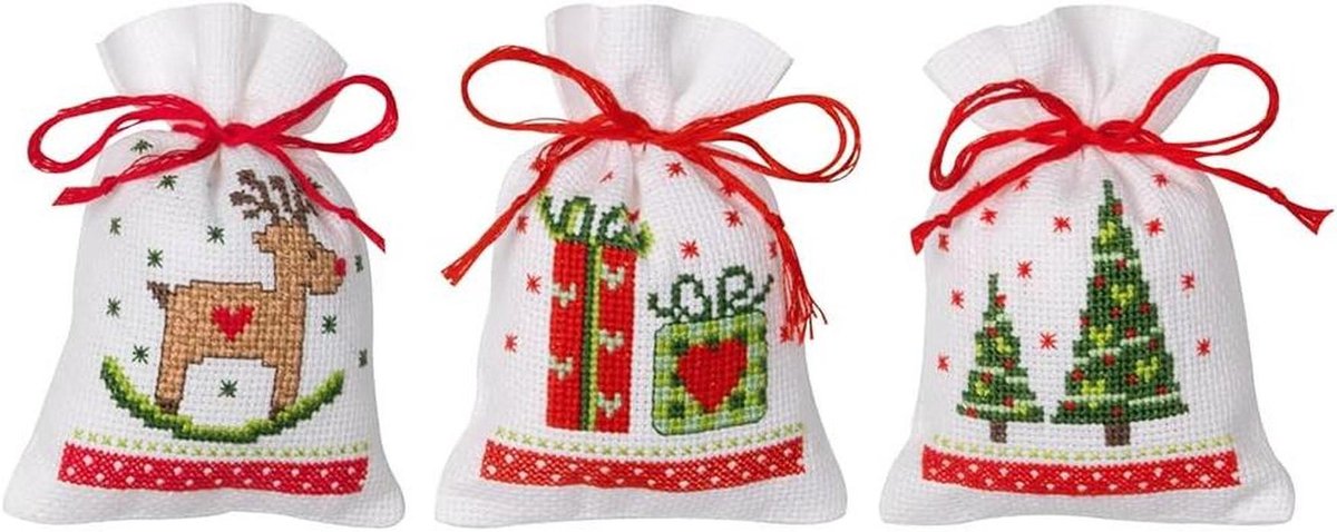 Borduurpakket Geurzakjes - Kruissteek DIY - Handwerk Kerst - Compleet pakket - 8 x 12 cm -