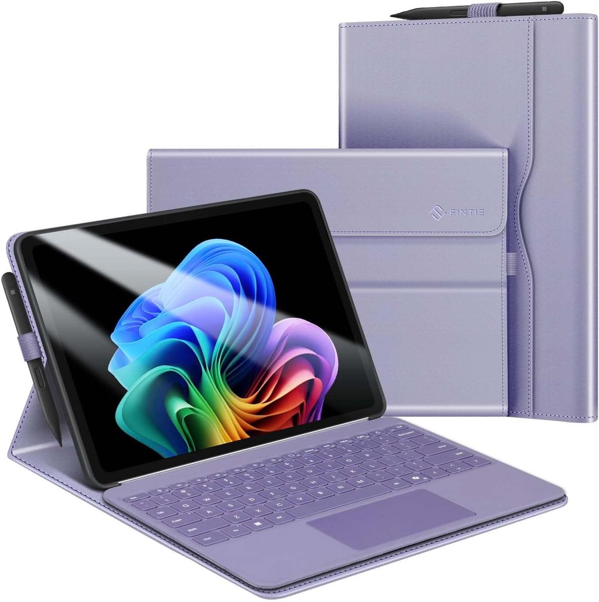 Zandarix Geschikt voor Microsoft Surface Pro 12 inch - Portfolio Zakelijke Book Case - Penhouder - Compatible met Toetsenbord - Tablethoes - Paars
