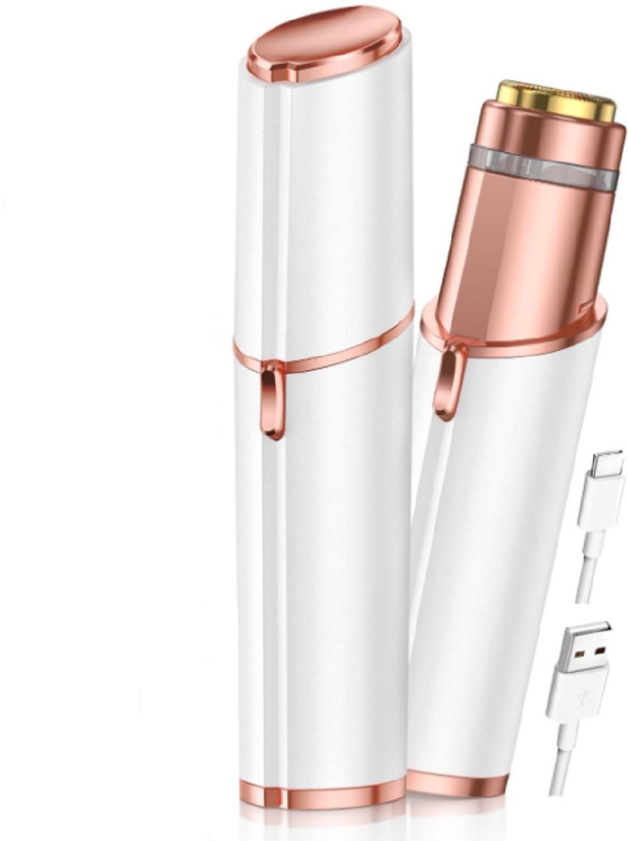 GELLDG Vrouwen Trimmer - 2-in-1 Gezichtshaarverwijderaar met LED-lamp - Compact 10.7x2.5cm - Pijnloos & Draagbaar - Geschikt voor Bovenlip, Kinn en Wangen - Kunststof - Incl. 2 Opzetstukken