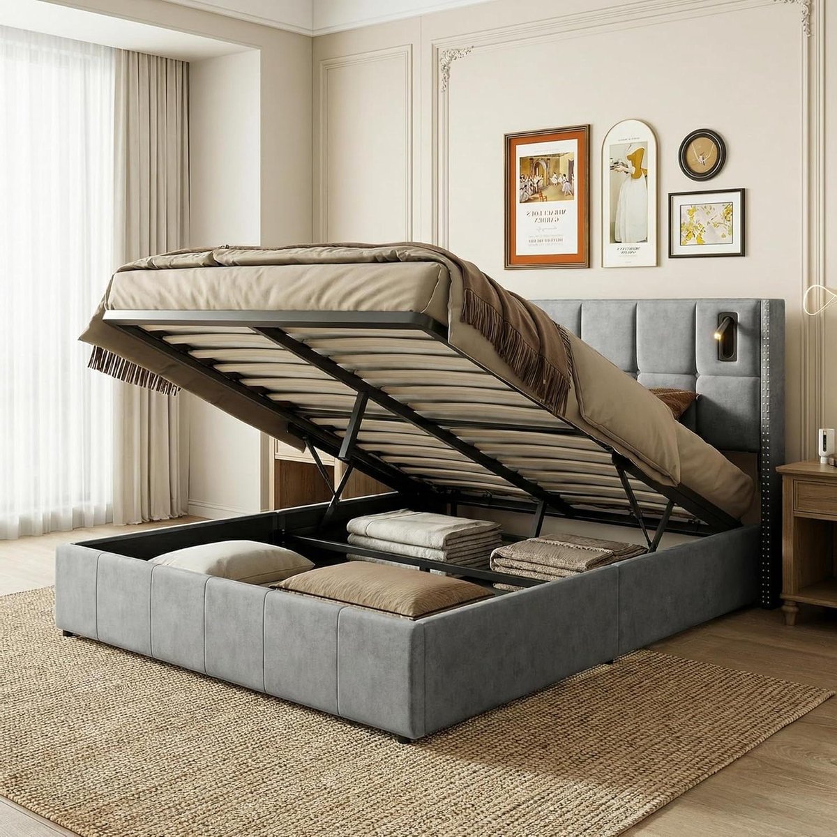 Tweepersoonsbed met lade - Opbergbed - Ruimte Besparen - Geïntegreerde leeslamp - 140x200 