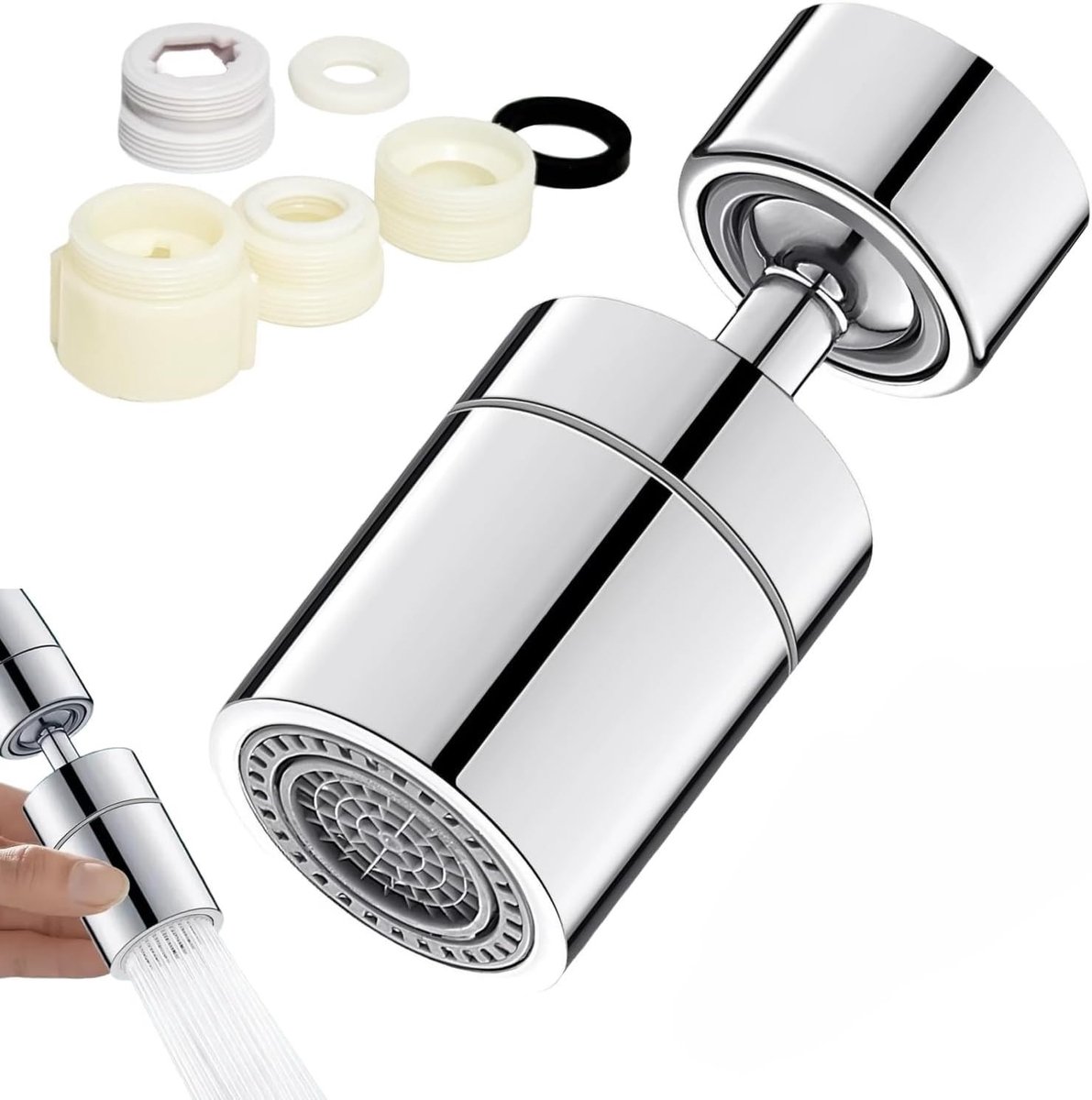 360° draaibare kraanverbinding met 2 sproeifuncties, 22 mm en 24 mm schroefdraad, waterbesparend en energiezuinig, hoogwaardig koper met chroomafwerking