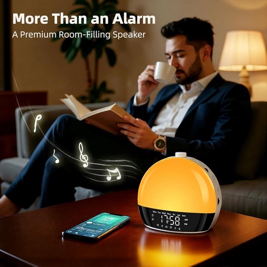 Slimme Wekker met Lichtsimulatie voor Zware Slapers en Bluetooth Speaker — afbeelding 4