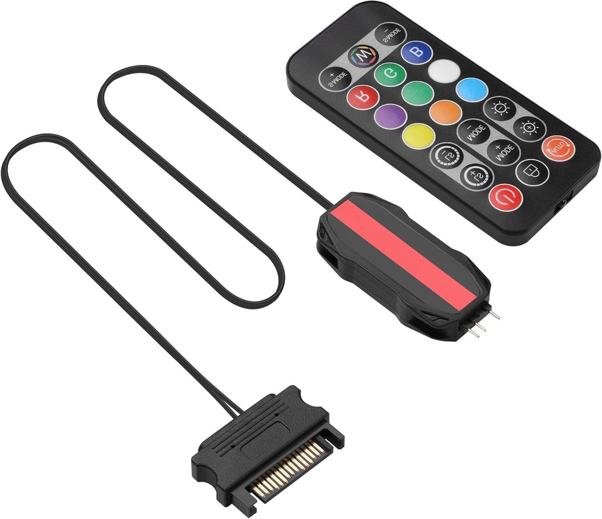 RGB LED Controller met IR Afstandsbediening, SATA Voeding, 5V 3 Pin, 50cm Kabel voor Mini PC Verlichting en Kleurverandering
