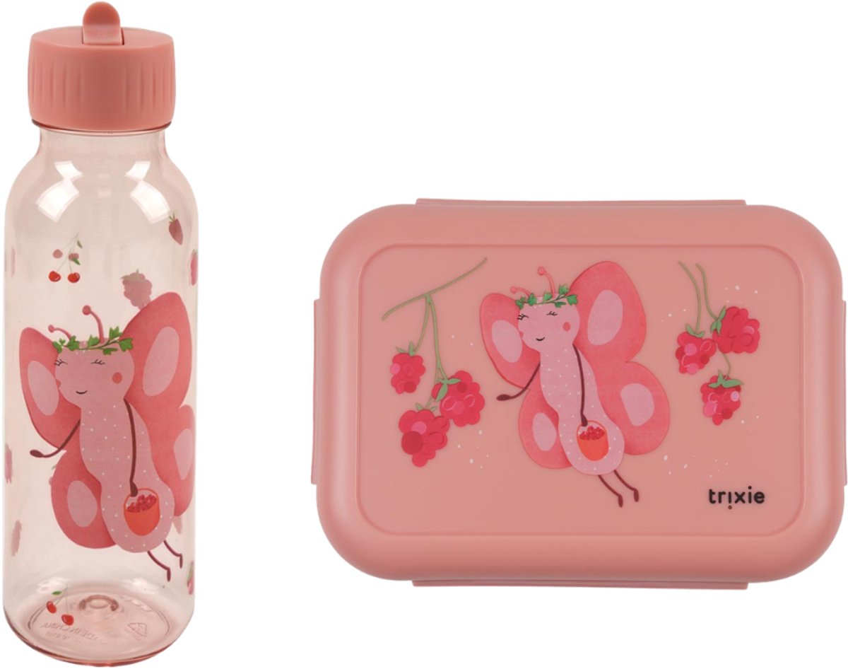 Bundel Trixie Back to School set - Lunchbox/Drinkfles 500ml - Fruit Fairy Mrs. Butterfly