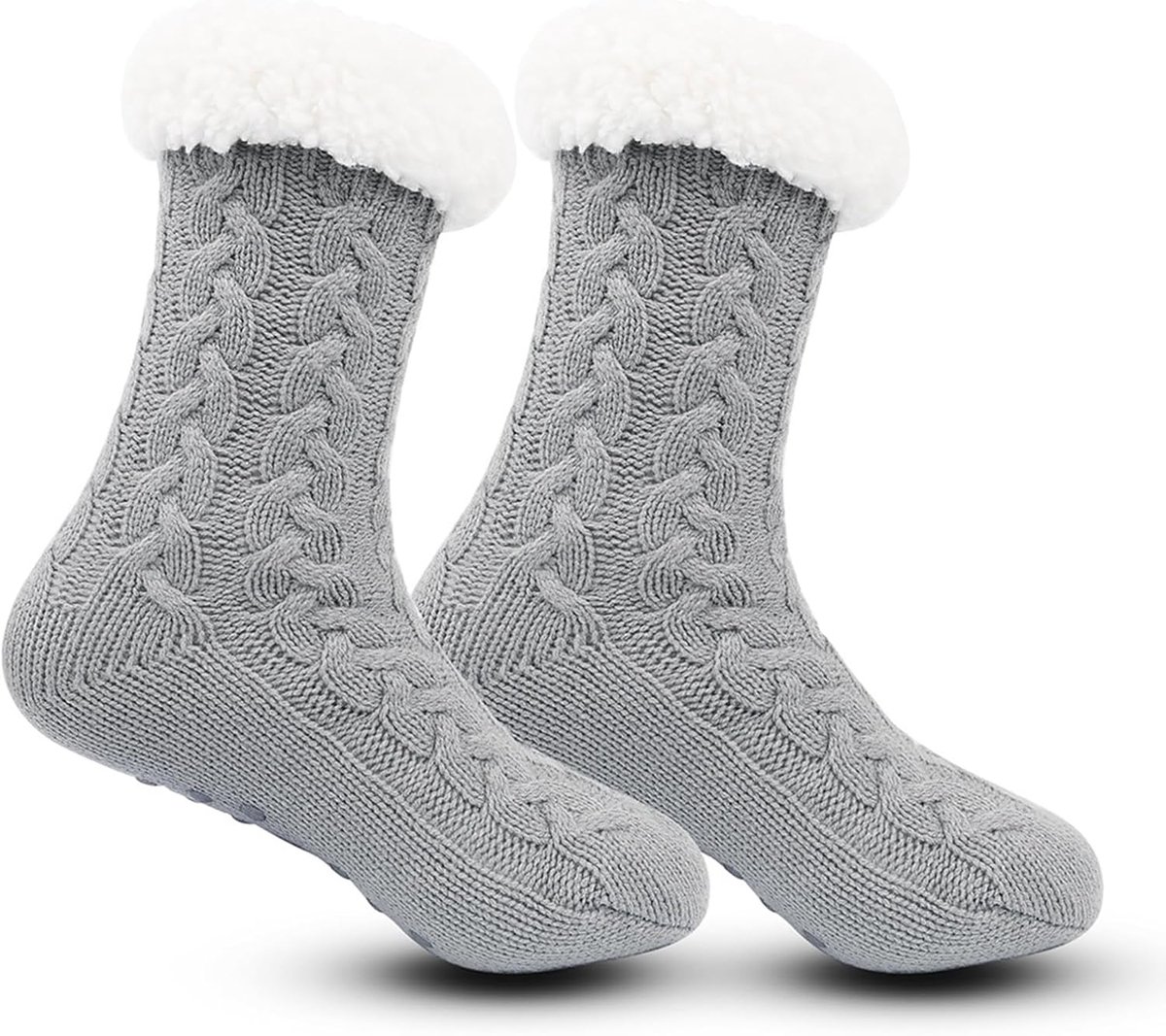 Dames Huissokken - Pluche Sokken - Warmte en Comfort - Antislip Zolen - 24x18x2.6 cm - Grijs
