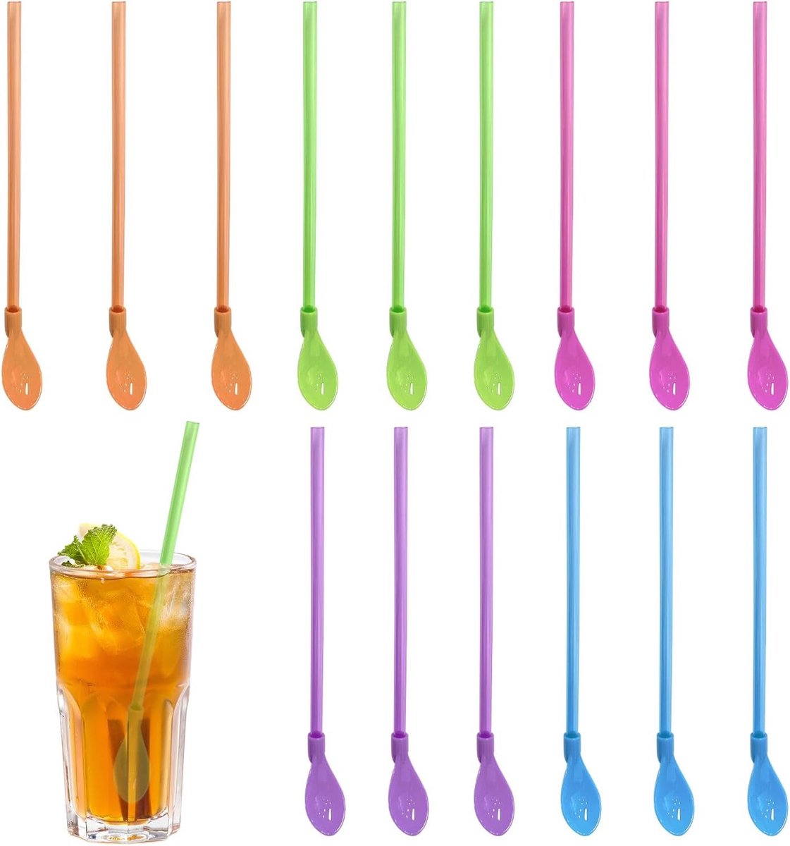 Herbruikbare Smoothie Rietjes en Lepels Set van 12 - Geschikt voor Milkshakes, Cocktails en Slush Puppies