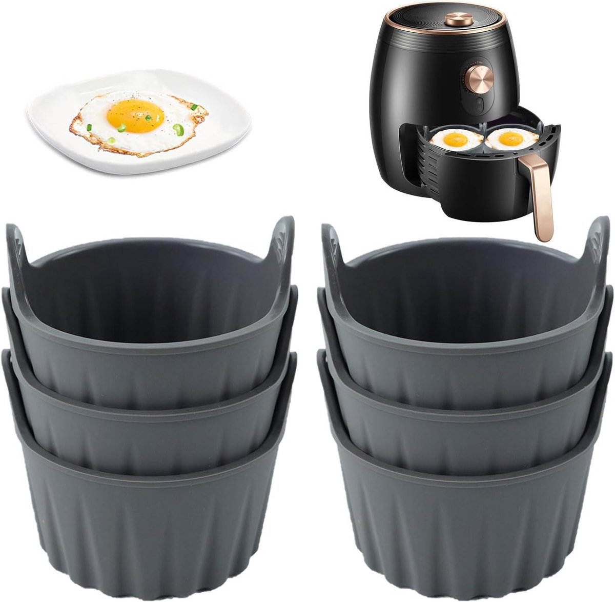 Ramekins voor Airfryer 6 stuks eiervormen siliconen herbruikbare vormen (grijs)