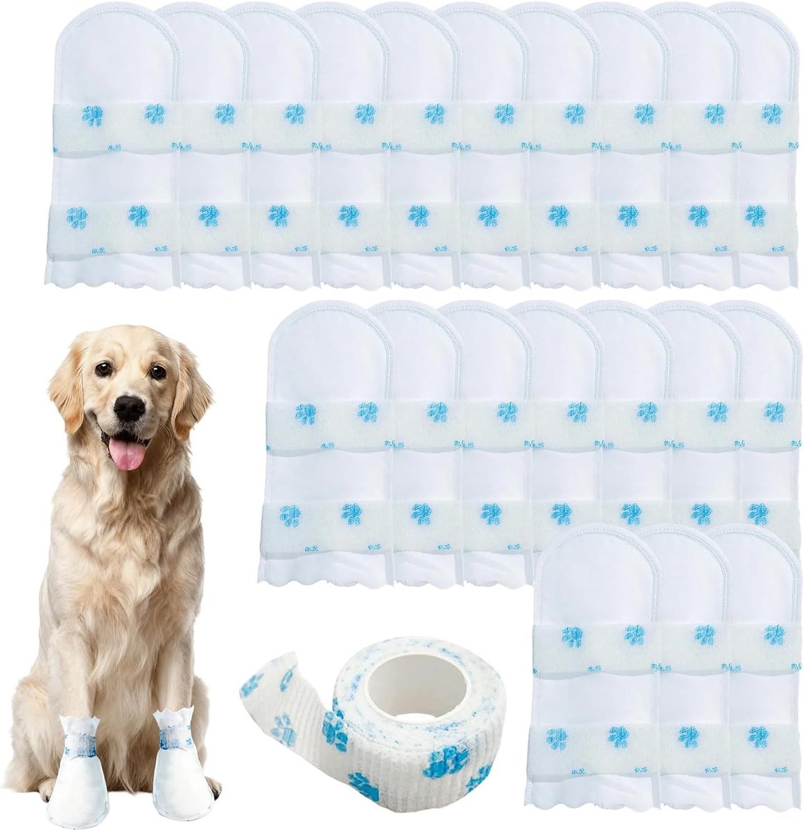 Verpakkingen van 20 Wegwerp Honden Sokken | Waterdichte Pootbescherming | Anti-Likken Pootkussens voor Gewonde Honden