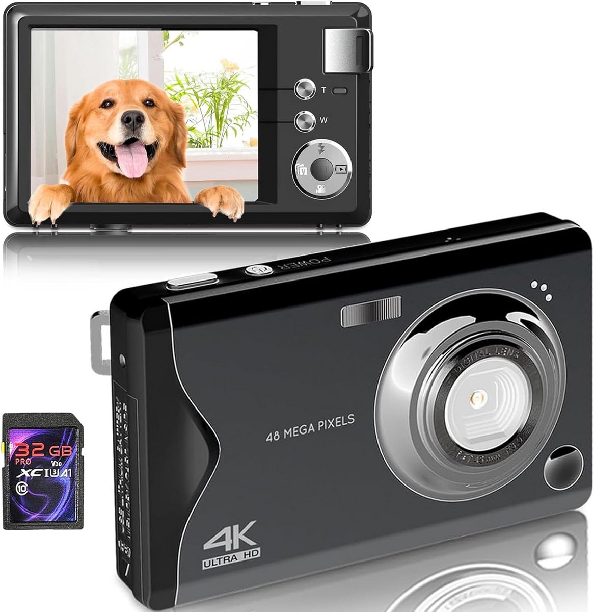 Digitale Camera - Compacte Camera - Momenten Vastleggen - 48 Megapixel HD - 32 GB Inclusief - Zwart