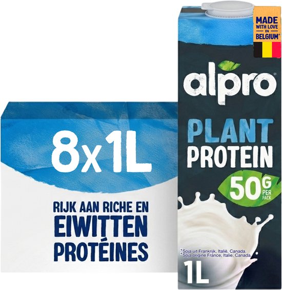 Alpro Sojadrink Hoog in Proteïnen - Plantaardige Proteïnedrink - Lactosevrij - Glutenvrij - 8 x 1L