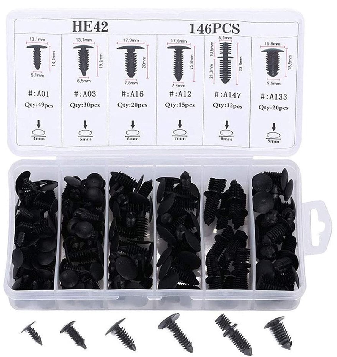 Dailygoods- Klinknagels 146 Stuks - Bevestigingsmiddelen - Push Type - Nylon - Auto - Trim Kit - Bevestigingsclips