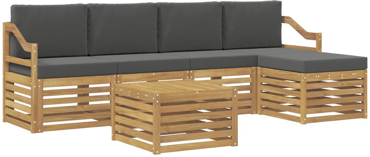 vidaXL Buiten - bank - set - 6 - st - 5-zits - Wit - en - antracietkleurig - Polyester Wit en antracietkleurig