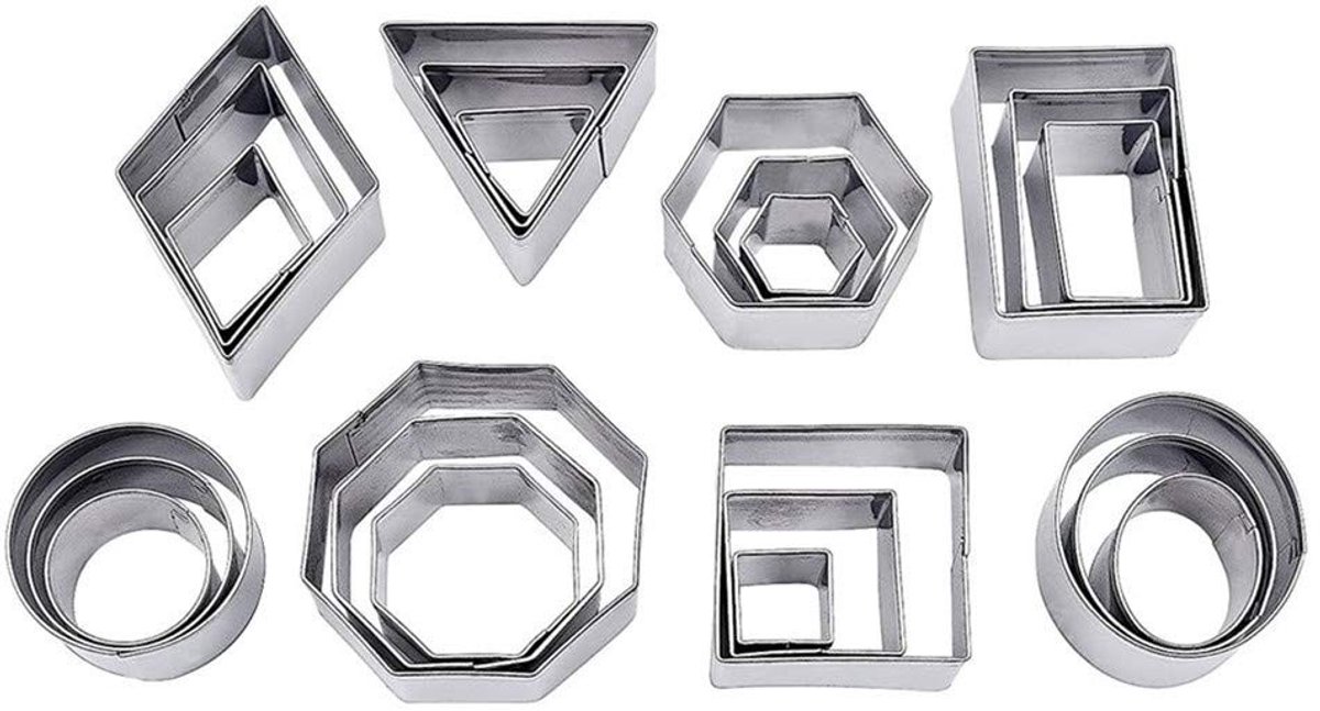 Dailygoods- Koekjessnijders 24-delige set - Geometrische Uitsteekvormen - Roestvrij Staal - Vaatwasmachinebestendig - Compact Ontwerp - Perfect voor Decoreren - Uitsteekvormpjes