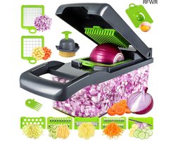 iPalamila vegetable slicer - 14-in-1 multifunctional cutter - onion shredder - salad cutter - mandolin cucumber cutter - stainless steel blades - grey